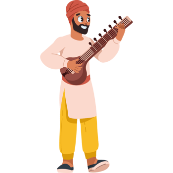 indian musician playing sitar musical instrument isolated png