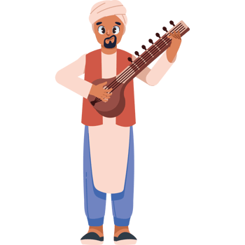 indian musician playing traditional sitar isolated png