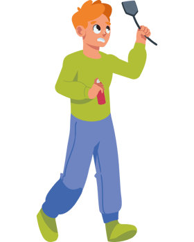 man with fly swatter and mosquito repellent isolated png