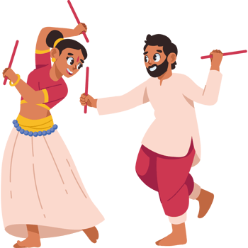 hindu couple with sticks isolated png