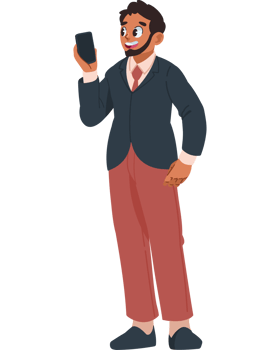 entrepreneur in suit showing mobile phone isolated png
