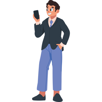 entrepreneur man stands and holds phone isolated png