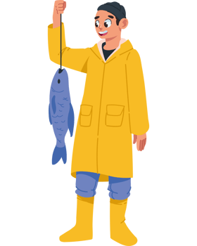 adult fishing with raincoat isolated png