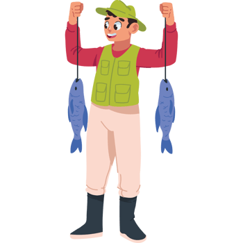 adult fishing with fishes isolated png