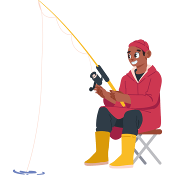 fisherman sitting with fishing rod isolated png
