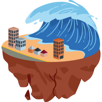 tsunami with big waves over planet climate change isolated png