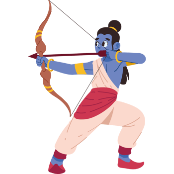 lord rama is standing holding a bow and arrow in hand isolated png