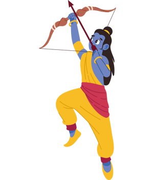lord rama is standing holds a bow and arrow isolated png