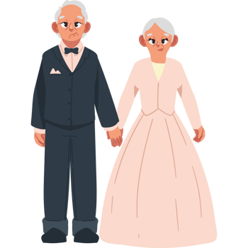 grandparents in golden wedding isolated png