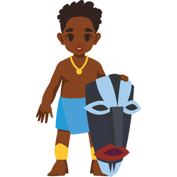 african boy with tribal mask isolated png