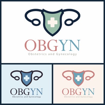OBGYN obstetrics and gynecology clinic cross shield medical care logo set template design vector