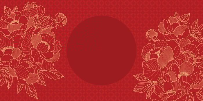 Chinese luxury poster with oriental peony flowers, leaves and circle frame. Asian background of gold lines art texture. Design illustration for wallpaper, card, poster, packaging, advertising. vector