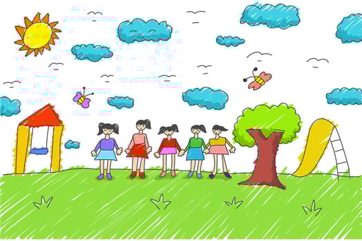 children playing in the park illustration by children. Colored drawing by children vector