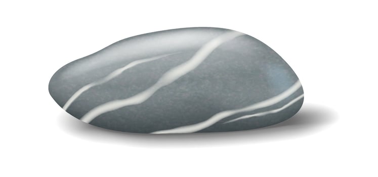 Realistic illustration of a smooth gray stone with white veins and shadow. Digital rendering showcases intricate patterns in neutral tones for nature themes. vector