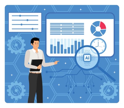 Real Time Data Analysis with AI abstract metaphor concept. vector