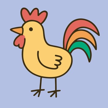 A cartoon chicken with a colorful tail vector