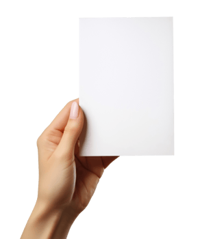 Female hand holding a blank white sheet of paper, isolated on a transparent background png