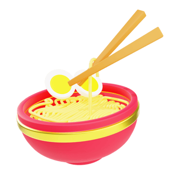 3D Illustration of Bowl of Noodles with Chopsticks png