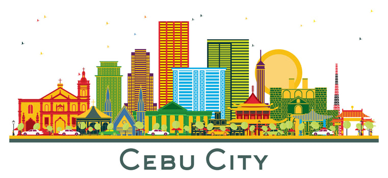 Cebu City Philippines Skyline with Color Buildings isolated on white. Business Travel and Tourism Concept with Modern Architecture. Cebu City Cityscape with Landmarks. vector