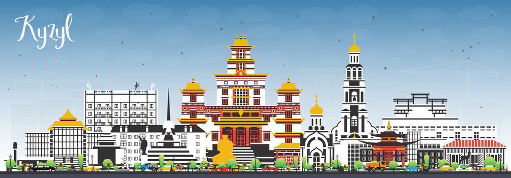 Kyzyl Russia city skyline with color buildings and blue sky. Kyzyl cityscape with landmarks. Travel and tourism concept with modern and historic architecture. vector