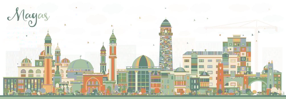 Magas Russia city skyline with color buildings. Magas cityscape with landmarks. Business travel and tourism concept with modern and historic architecture. vector