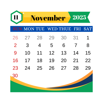 Calendar 2025 multicolor - november png