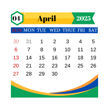 Calendar 2025 april png