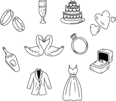 wedding line art set illustration vector