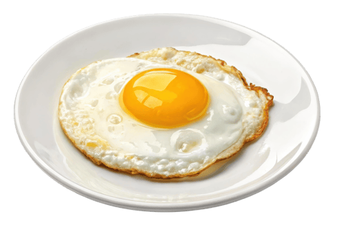 A single fried egg with a bright yellow yolk on a white plate ready to be eaten for breakfast meal png