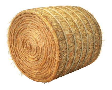 Isolated hay bale roll with natural straw texture and twine on a plain transparent background png