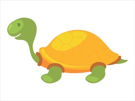 A cheerful cartoon turtle with a bright yellow shell. Sea turtle illustration. Cute Tropical animal in flat style. Underwater creatures, ocean animals. Children graphic design for poster vector