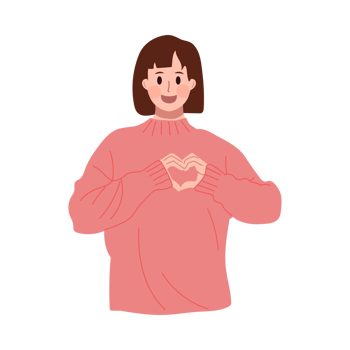 A woman in a pink sweater making a heart shape png