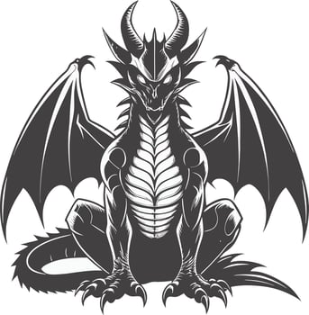 Black and White Mythical Dragon Sitting Illustration vector