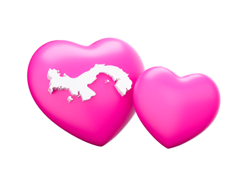 Shiny Pink Hearts With Map Of Panama 3d Illustration png