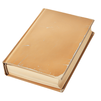 Vintage hardcover book with worn cover, showcasing its age and character. book edges are frayed, adding to its nostalgic charm and inviting readers to explore its contents png