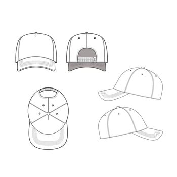 5 panel cap or trucker hat mockup template clothing design vector
