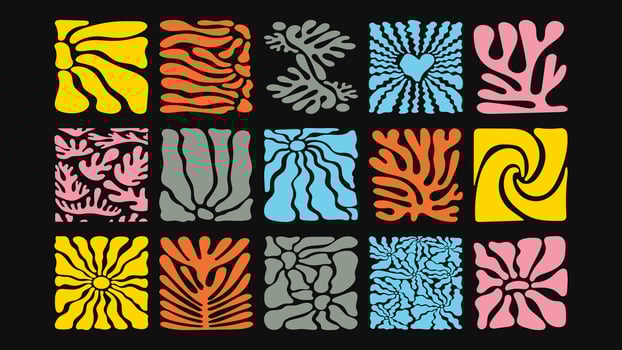 Psychedelic seamless floral pattern with dynamic ocean waves, vibrant naive plants, and funky retro color scheme, ideal for statement fashion prints. vector