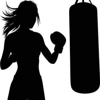 Silhouette of a Female Boxer Training with Punching Bag vector