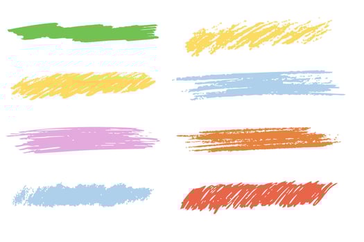 Crayon underline set stroke brush mark, grunge textured hand drawn sketch border, divider. Pastel colored scribble highlight charcoal rough. vector