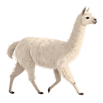 Cartoon Illustration, alpaca walking, isolated on a transparent background png