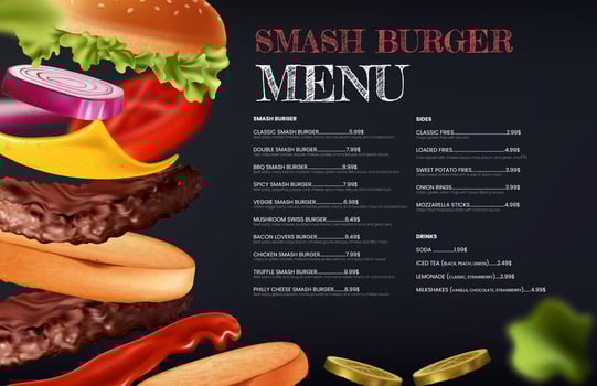 Modern Realistic Smash burger Menu vector