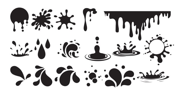 Black water splash icons with modern silhouette style vector