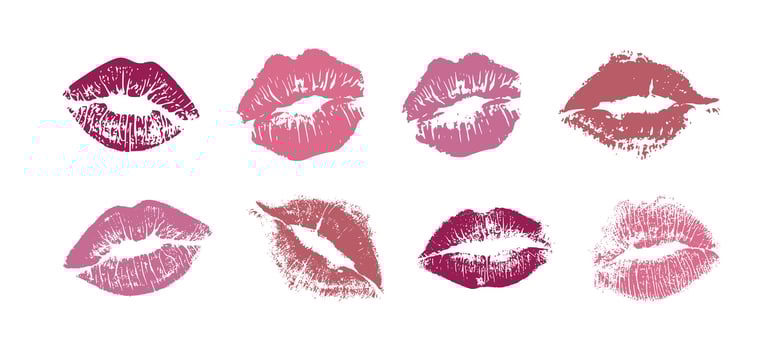 Set of lipstick kiss mark icons in flat style vector