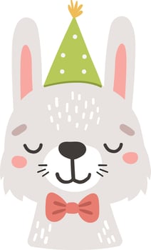 Birthday bunny animal. Birthday party illustration. Isolated, cute animal with birthday hat vector