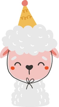 Birthday sheep animal. Birthday party illustration. Isolated, cute animal with birthday hat vector