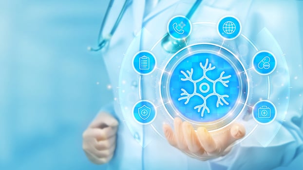 Neurology medical concept. Nerve health. Neural communication, brain function. Human neuron cell. Doctor holding in hand Nerve cell icon and medical icons network connection. vector