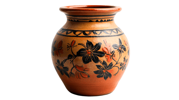 Floral design ceramic pot, handcrafted png