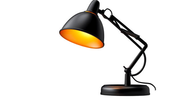 Desk lamp illuminating workspace in soft glow png