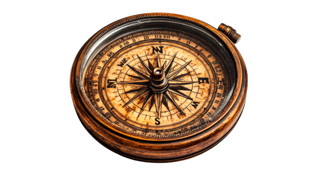 Antique compass resting on a white surface png