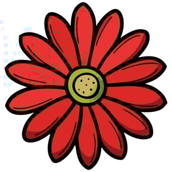 Cartoon Red Flower with Black Outline and Transparent Background Design Element vector
